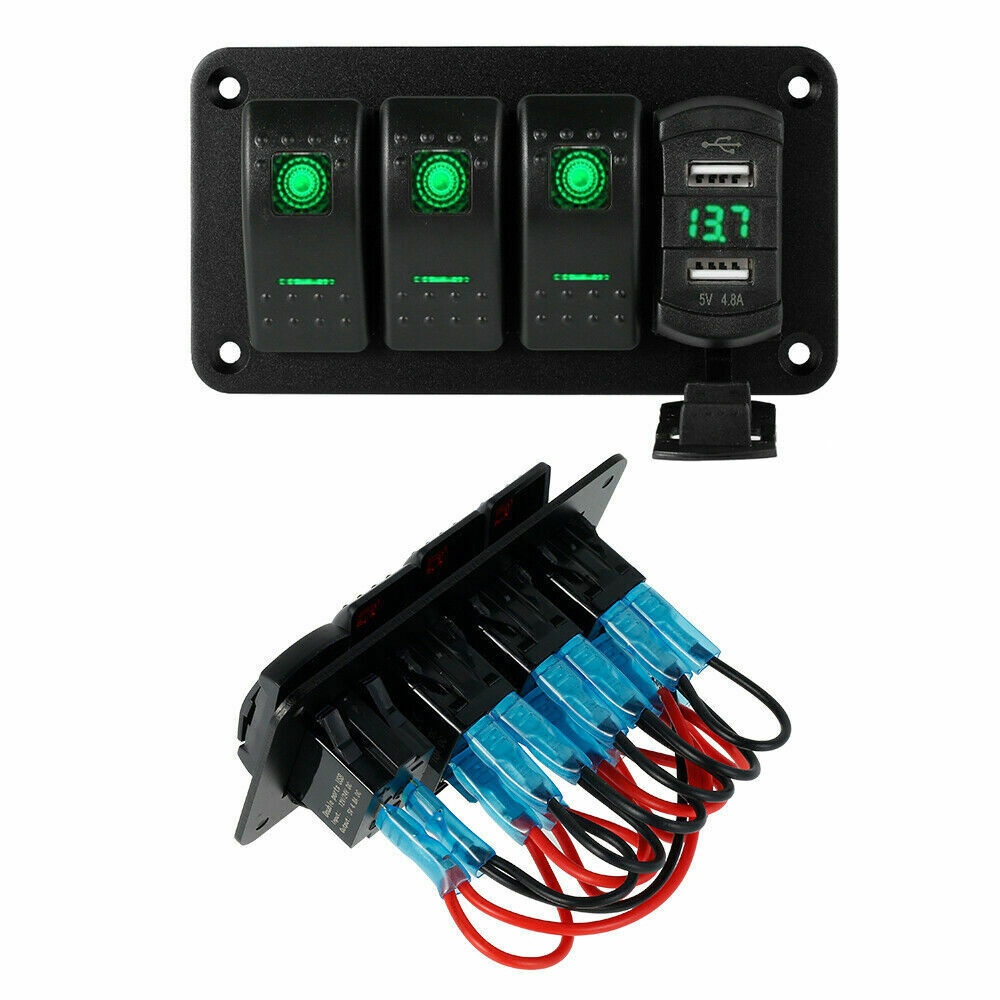 Rocker Switch Panel Car Modification Type Dual Usb+ Voltage Digital Display Green light