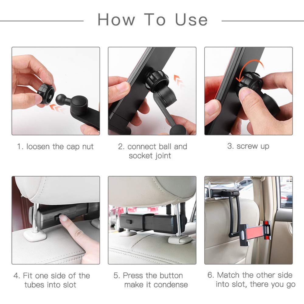 Cellphone Stand Tablet Holder for Car Backseat 360 Degree Rotation Mount Rear Seat Flexible Bracket black with large chuck - Image 2