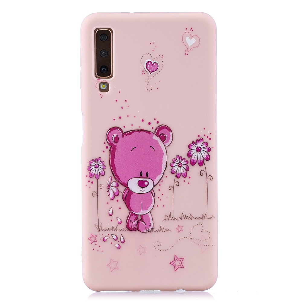 For Samsung A7 2018 Cartoon Lovely Coloured Painted Soft TPU Back Cover Non-slip Shockproof Full Protective Case with Lanyard Light pink - Image 3