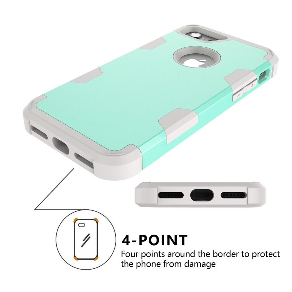 For iPhone 7 PC+ Silicone 2 in 1 Hit Color Tri-proof Shockproof Dustproof Anti-fall Protective Cover Back Case Mint green + gray - Image 3