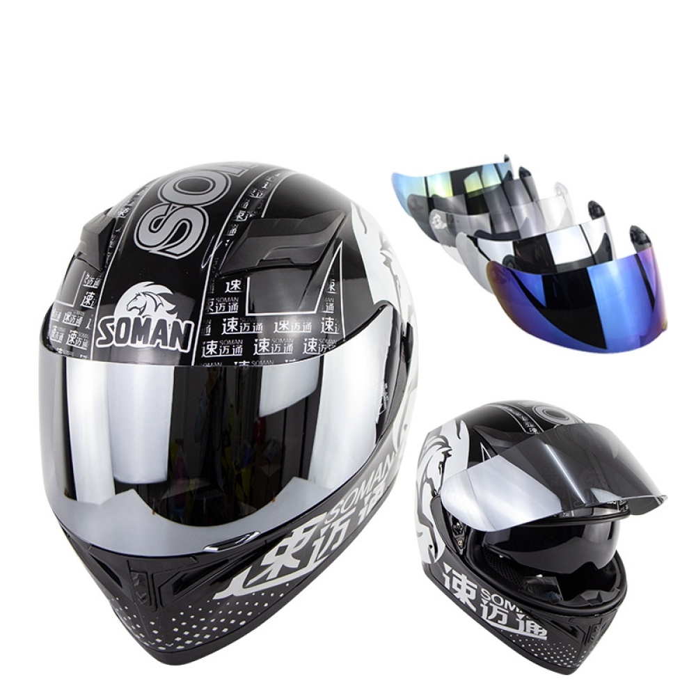 Motorcycle Helmet Men Full Face Moto Riding ABS Material Motocross Silver_M - Image 2