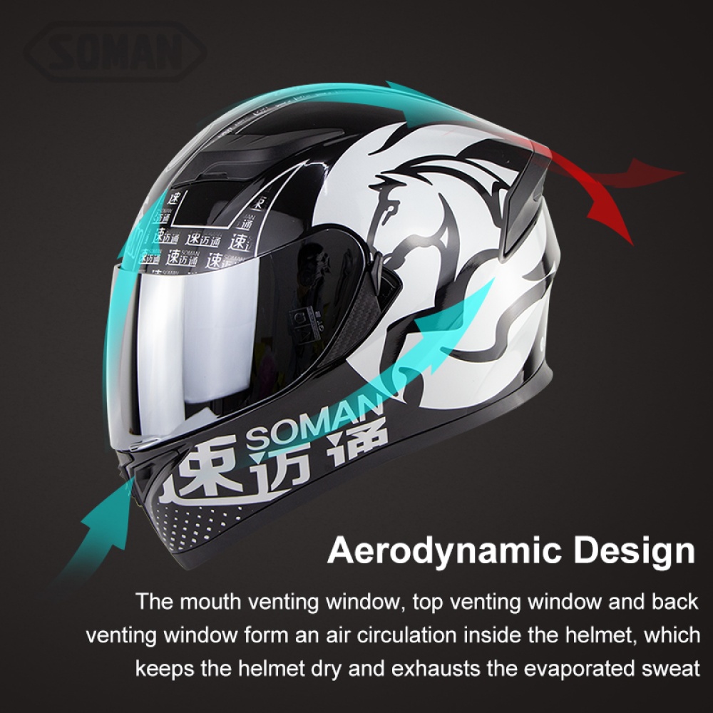 Motorcycle Helmet Men Full Face Moto Riding ABS Material Motocross Silver_M - Image 3