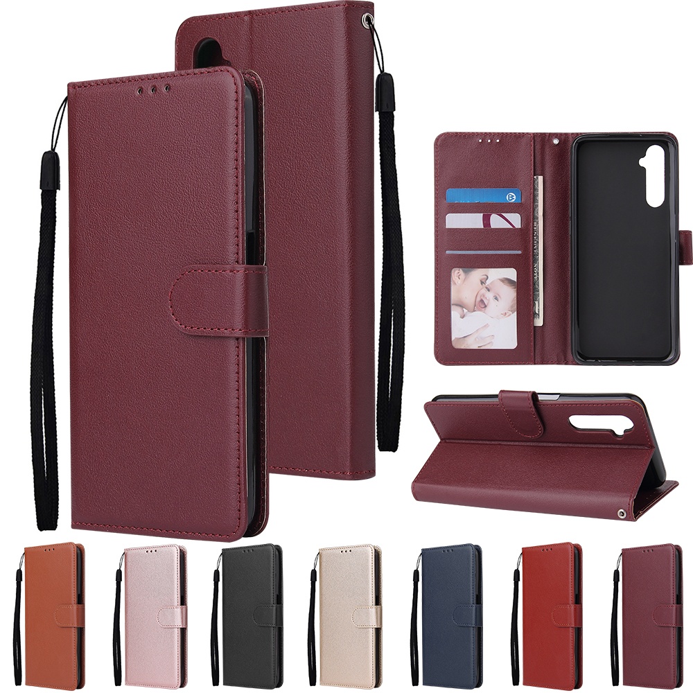 For OPPO Realme C3/Realme 6 PU Leather Mobile Phone Cover with 3 Cards Slots Frame black - Image 3