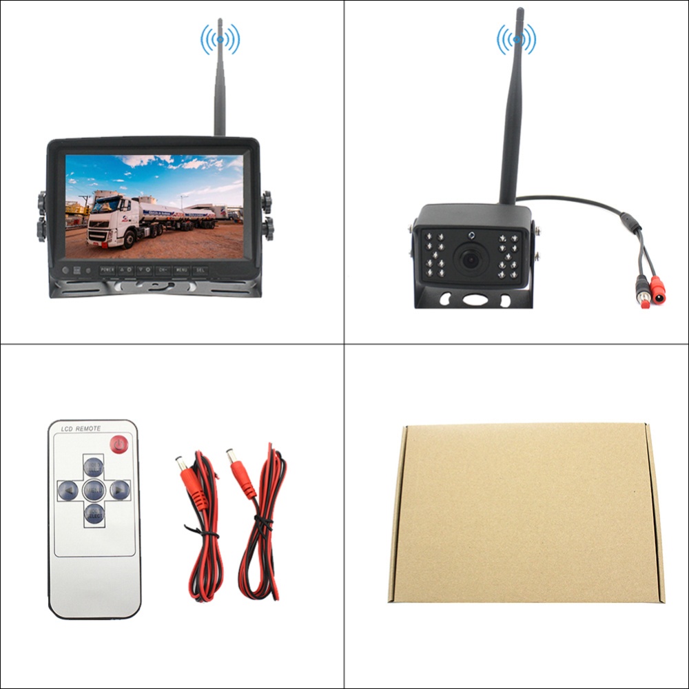 7-inch Display Wireless Monitoring Recorder AHD Night Vision Reversing Camera Monitor Car Truck Universal black - Image 3