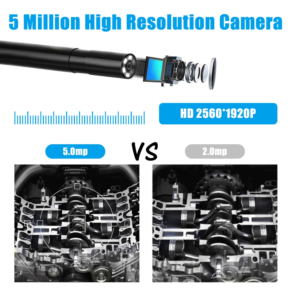 500w HD Wifi Endoscope Camera 1920P Flexible IP67 Waterproof Inspection 6LEDs Adjustable Borescope 5 meters hard line - Image 3