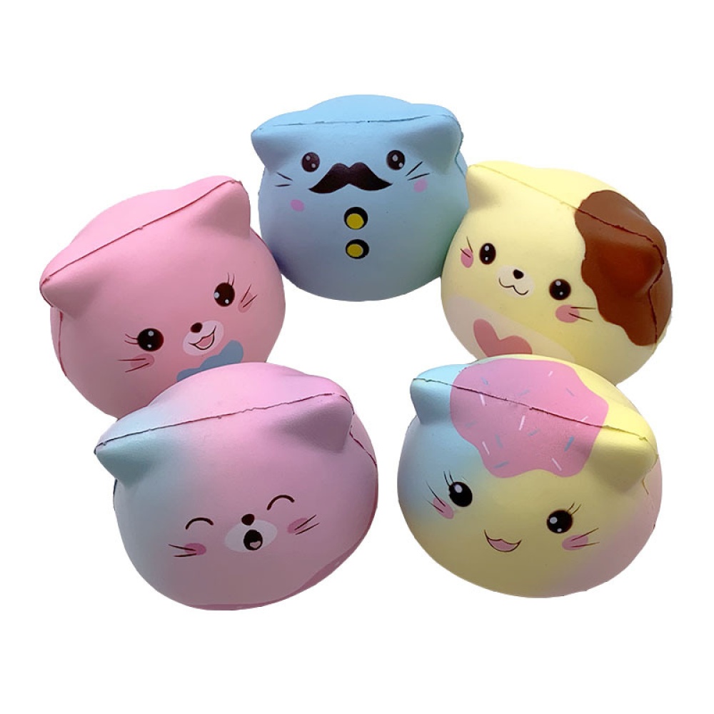 PU Doll Slow Rebound Decompression Toy Simulated Kitty Foam Relaxed Pot pink + blue_10 * 9 8.5cm - Image 3