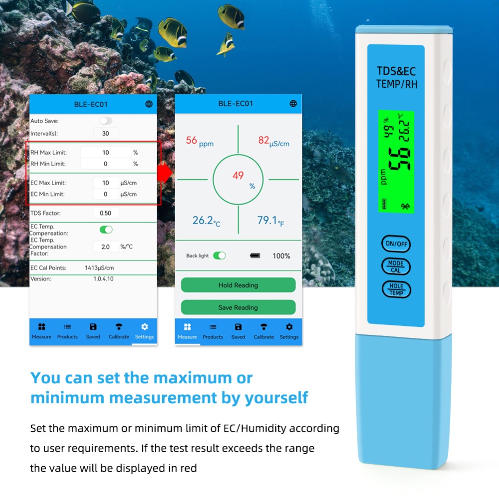 Water Tester Smart Bluetooth-compatible Control TDS / EC Temperature Humidity Meter High-precision Test as picture show - Image 2