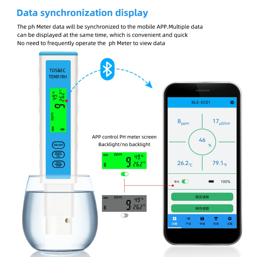 Water Tester Smart Bluetooth-compatible Control TDS / EC Temperature Humidity Meter High-precision Test as picture show - Image 3