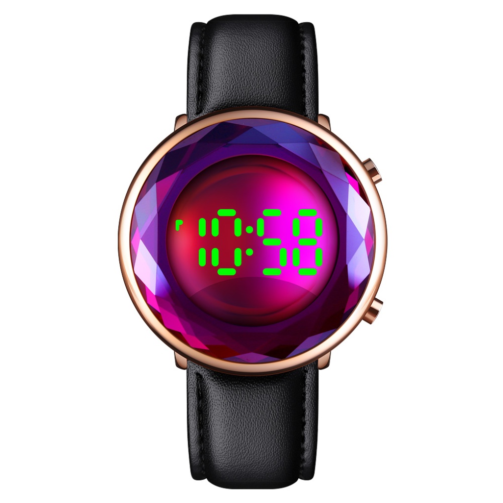 SKMEI Women Electronic Wrist Watch Magnetic Buckle Mesh Band Fashion Crystal-shaped Mirror Led Purple dial-Leather band - Image 2