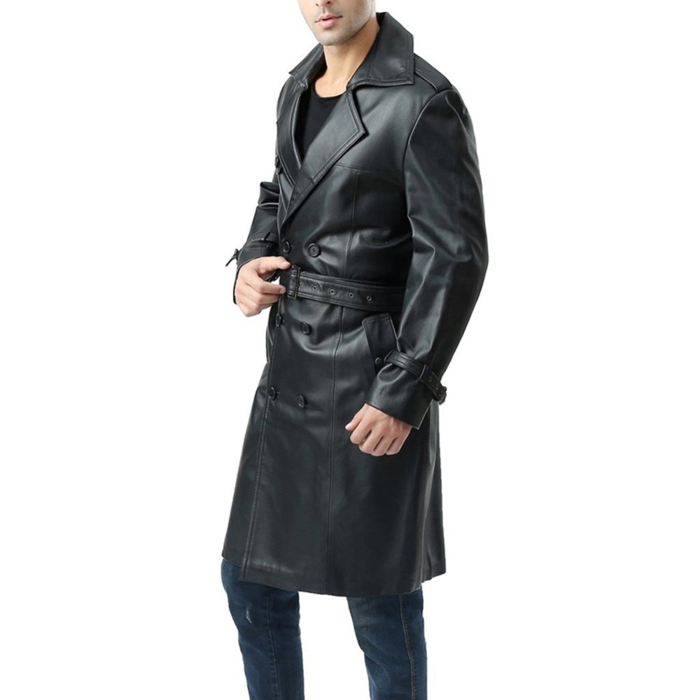 Men's Jacket Autumn and Winter Windbreaker over the Knee Large Size Casual Leather Black _L - Image 2