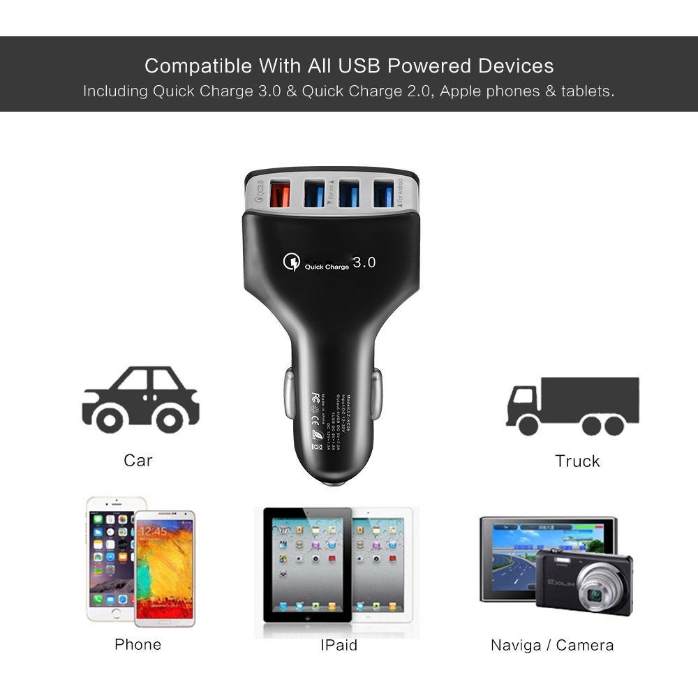 Smart Qc3.0 Fast Charger 4 USB Car 3.5a For Android Iphone Black - Image 2