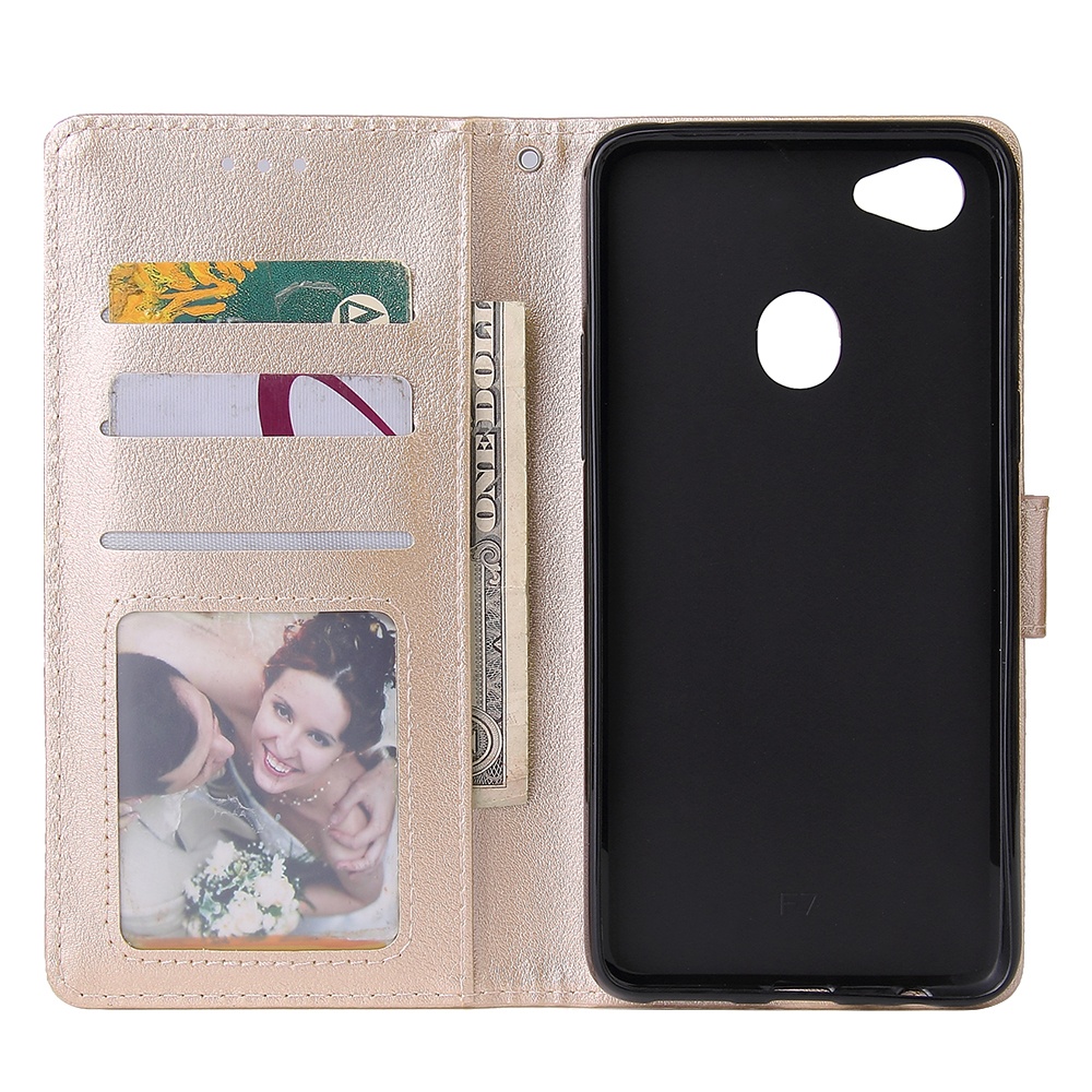 For OPPO F7 Wallet-type PU Leather Protective Phone Case with Buckle & 3 Card Position Gold - Image 3