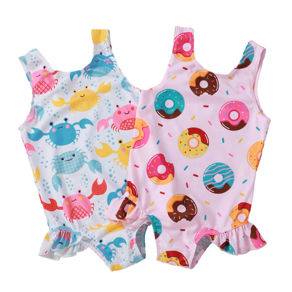 Summer Kids Swimsuit Cartoon Crab Donut Printing Breathable Quick-drying Swimwear For 0-3 Years Old Girls white crab 2-3Y 100CM - Image 2