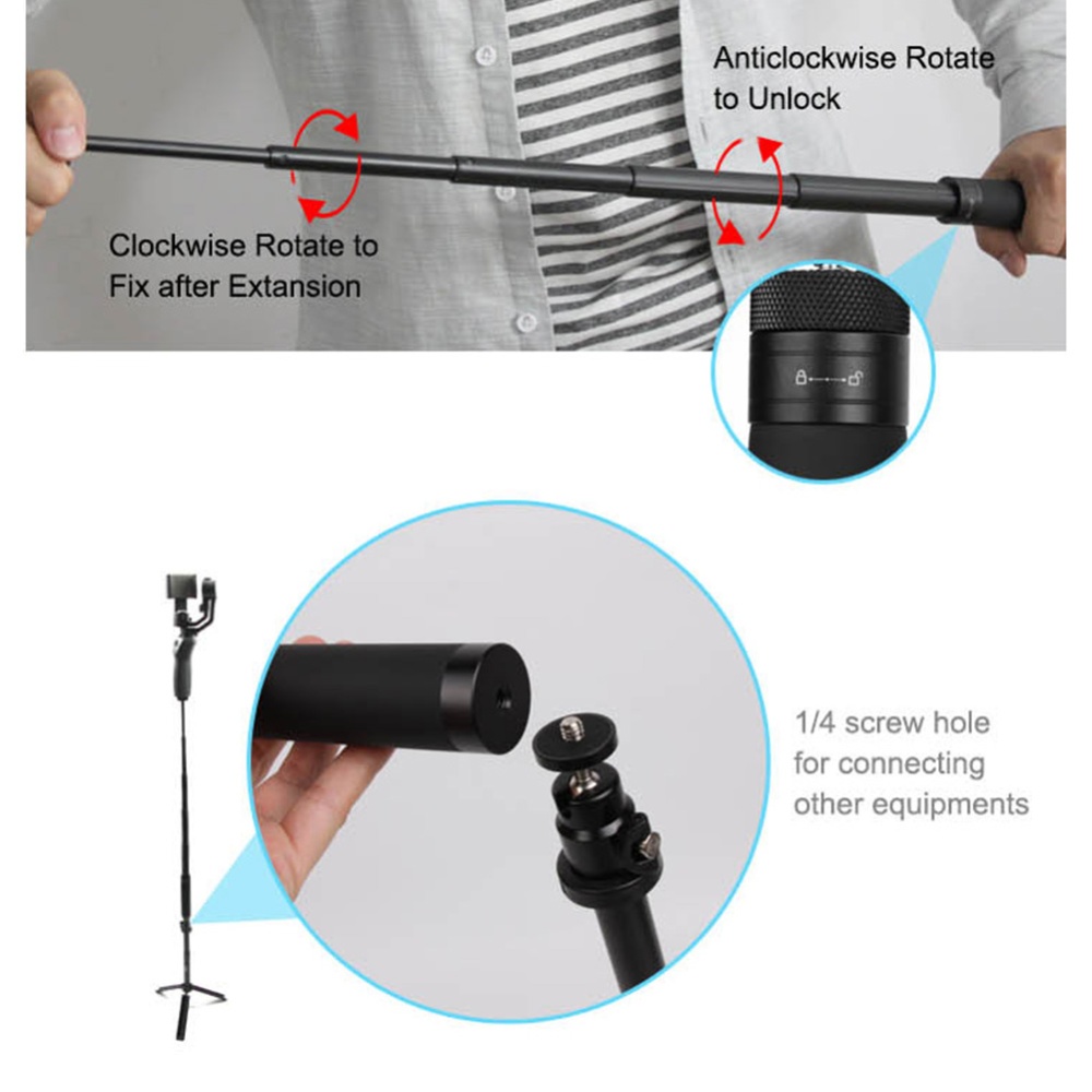 Extension Stick Rod pole Scalable Holder for DJI OSMO Mobile 2/Zhiyun Smooth Q 4 Handheld Smartphone Gimbal Accessories black - Image 3