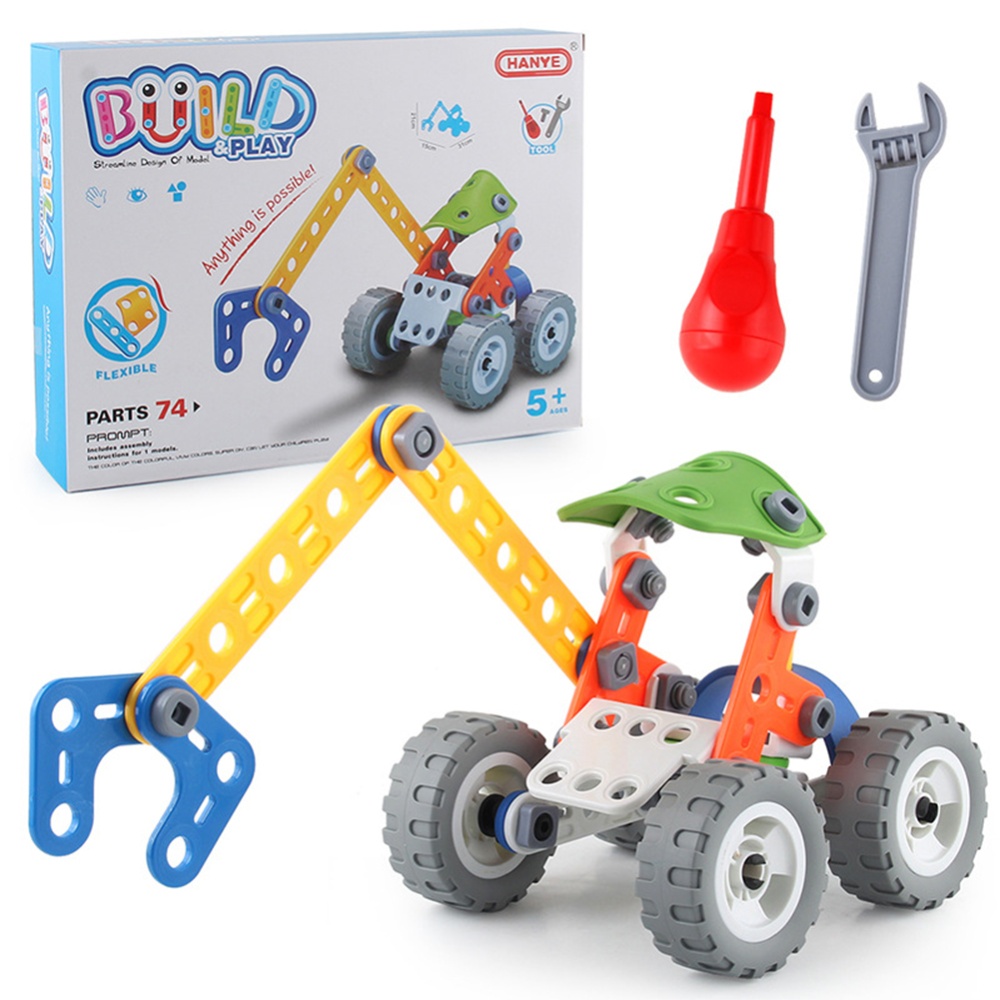 74 Pcs/box Children Diy Nut Assembly Disassembly Sliding Toy Car Soft Rubber Building Blocks As shown - Image 3