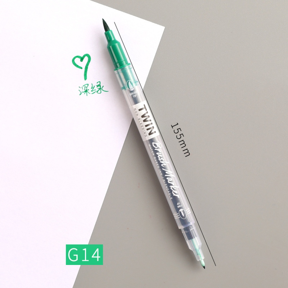 Double Head Marker Pen Multi Color Watercolor Water Based Hand Account Painting Stationery Office G14 dark green_15cm - Image 2