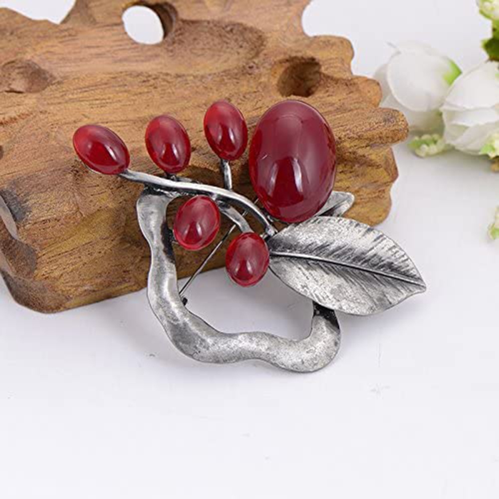 Women Ancient Opal Stone Vintage Brooches Silver+red Large Flower Brooch Pins fit Sweater Scarf red - Image 2