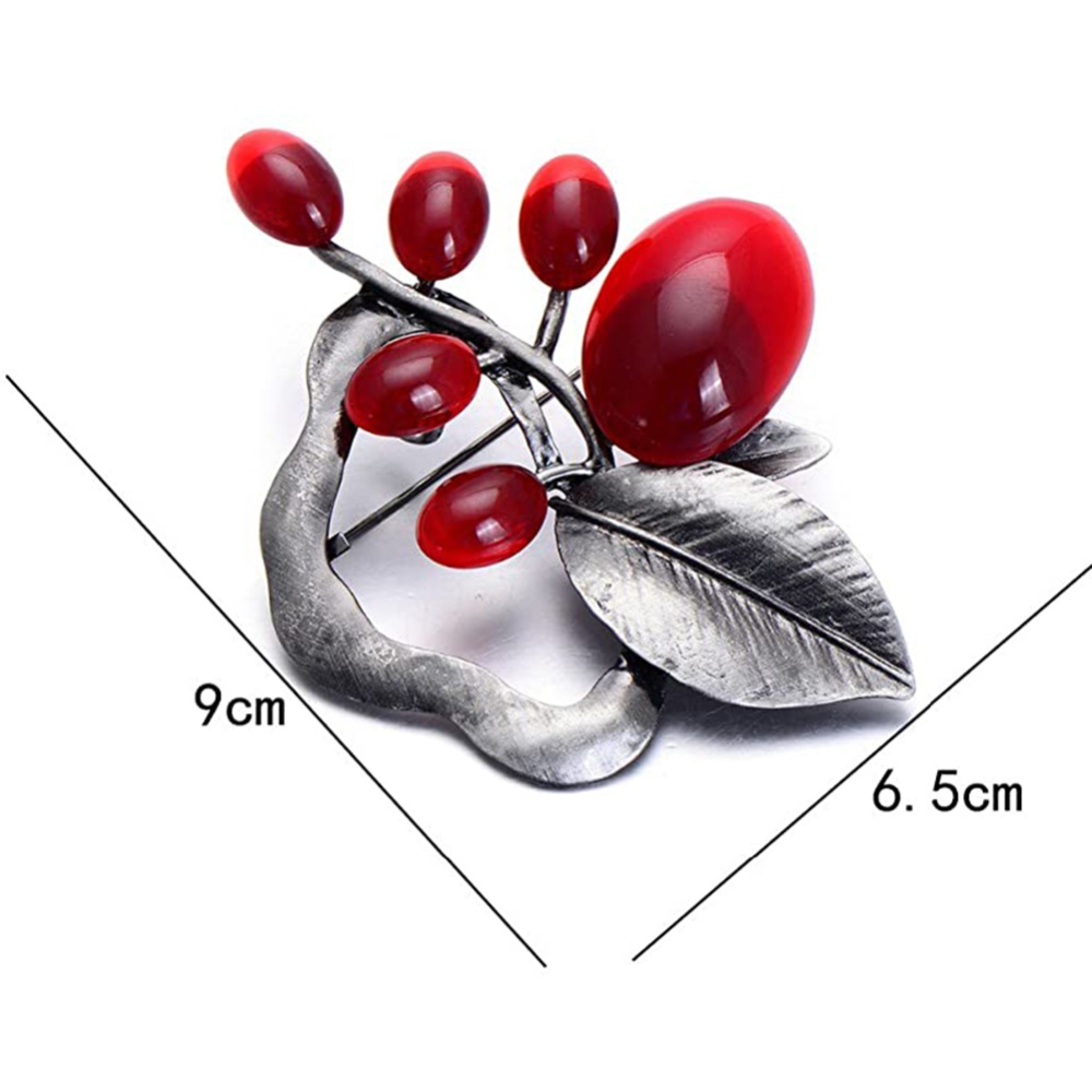 Women Ancient Opal Stone Vintage Brooches Silver+red Large Flower Brooch Pins fit Sweater Scarf red - Image 3