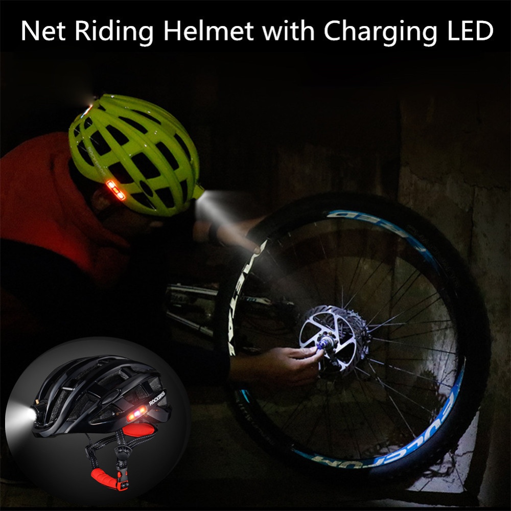 Net Riding Helmet Safety Hat with Charging LED for Mountain Bike Bicycle Eextreme Sport red_free size - Image 2