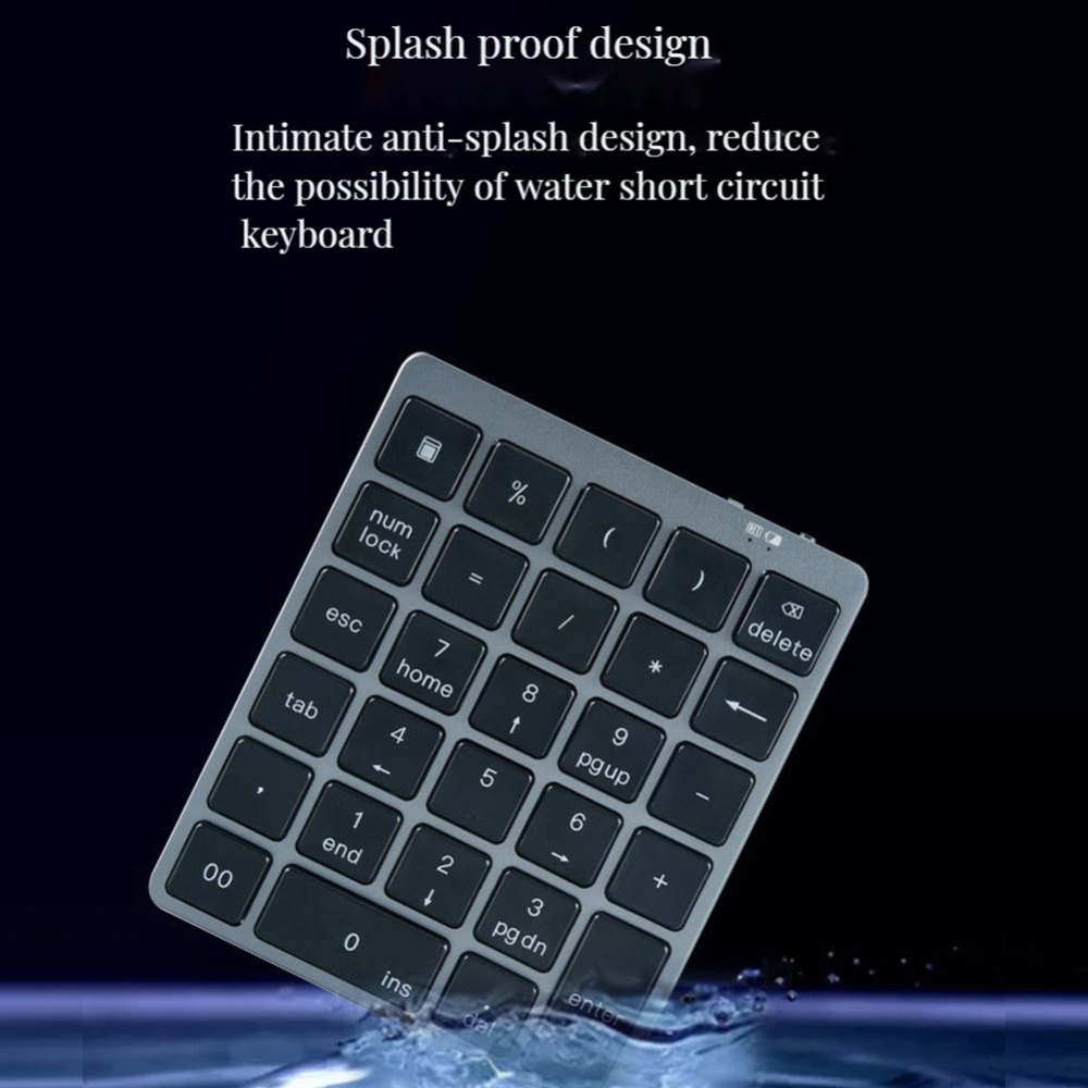 Bluetooth Number Pad Rechargeable 28 Keys Wireless Mini Numeric Keypad Numpad for Tablet Computer Black - Image 2