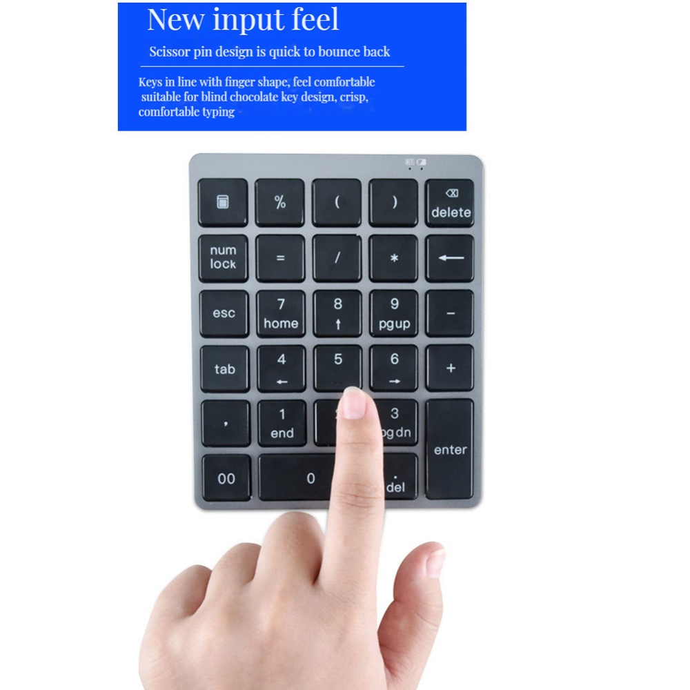 Bluetooth Number Pad Rechargeable 28 Keys Wireless Mini Numeric Keypad Numpad for Tablet Computer Black - Image 3