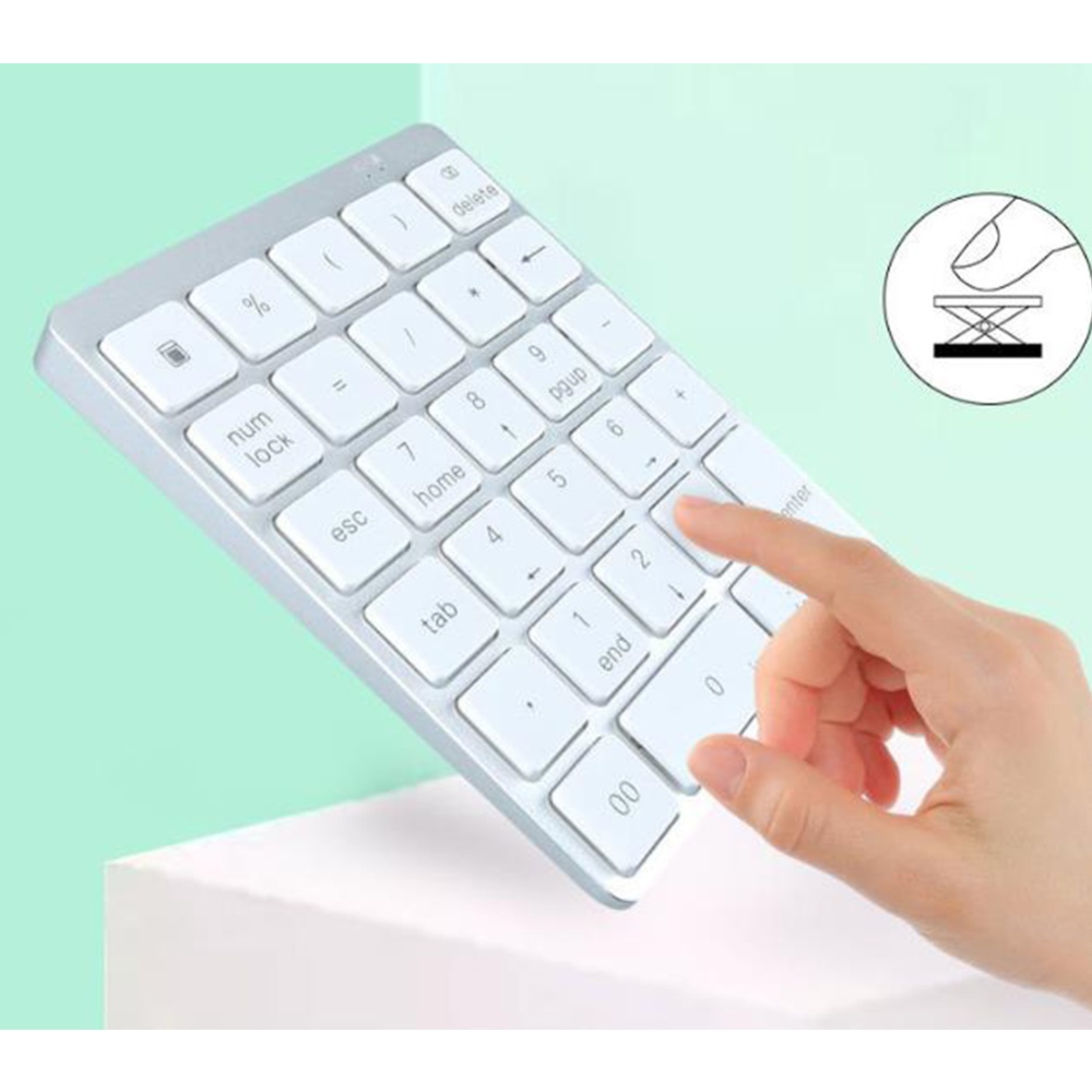 Bluetooth Number Pad Rechargeable 28 Keys Wireless Mini Numeric Keypad Numpad for Tablet Computer White - Image 3