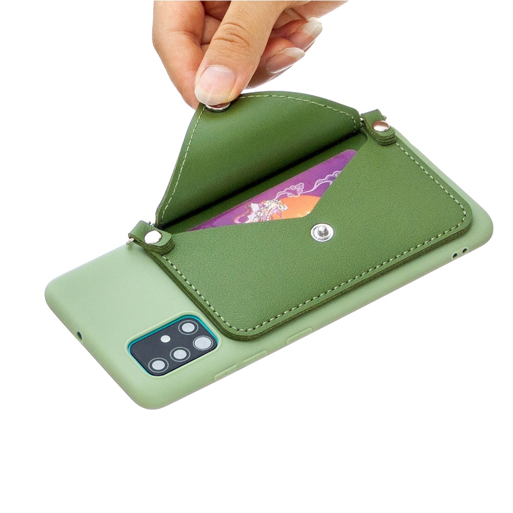 For HUAWEI P40/P40 Lite/P40 Pro Mobile Phone Cover with Pu Leather Card Holder + Hand Rope Straddle green - Image 3