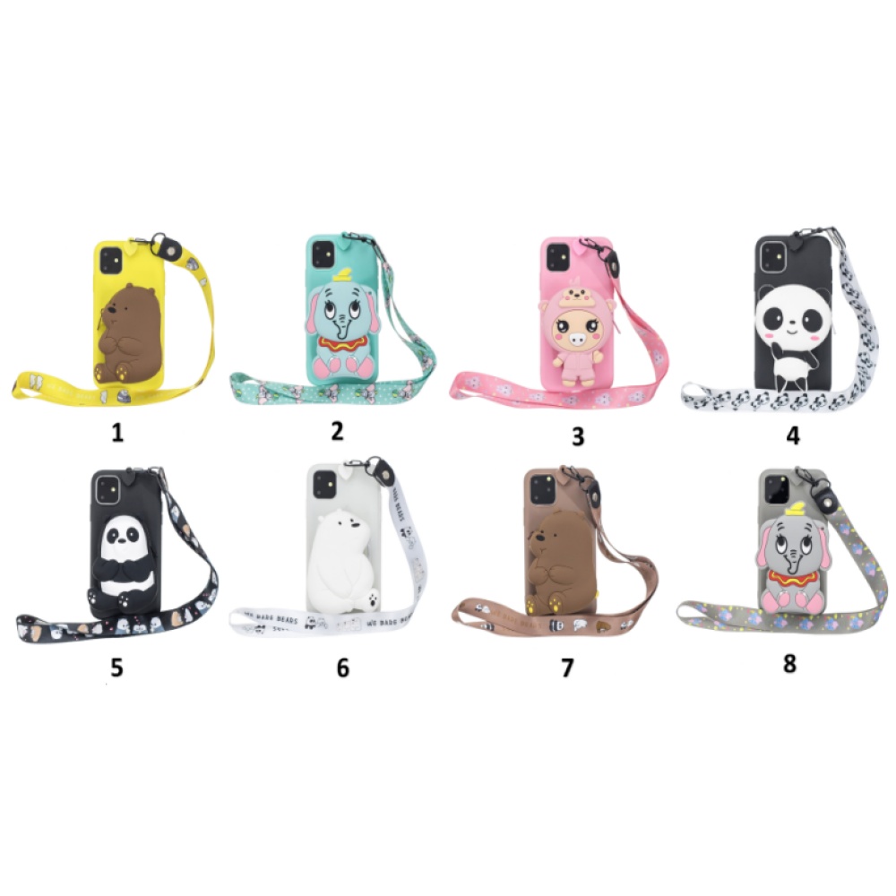 For Samsung A10 A20E A30 A40 Full Protective TPU Mobile Phone Cover with Cartoon Coin Purse +Cartoon Hanging Lanyard 3 deep pink piglets - Image 3