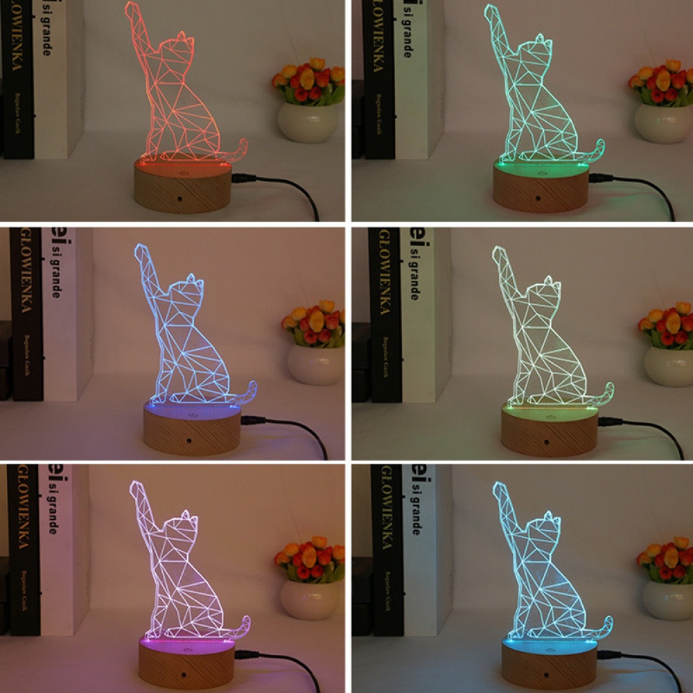 3W Touch Control Wooden Base for LED 3D Night Light   Decor beech USB colorful touch + remote control dimming - Image 2