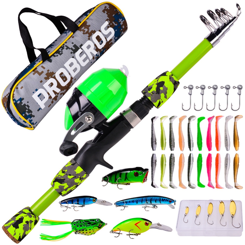 38pcs/set Children Sea Pole Set Mini Spinning Rod Fishing Accessories Camouflage green_38-piece suit/1.8m - Image 3