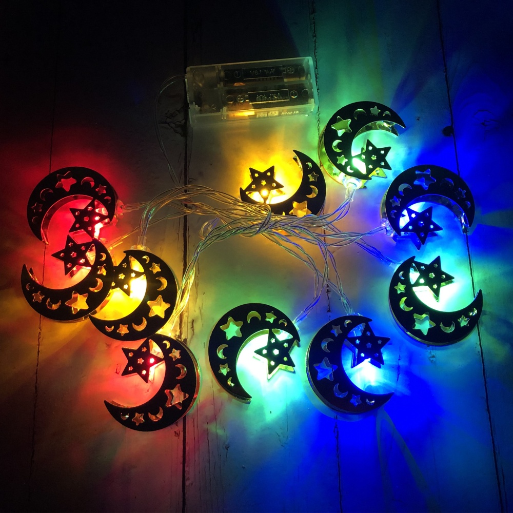 LED Iron Art Light Strings Muslim Ramadan Festival Star Moon Shape Decoration Hang Pendant Warm White - Image 3