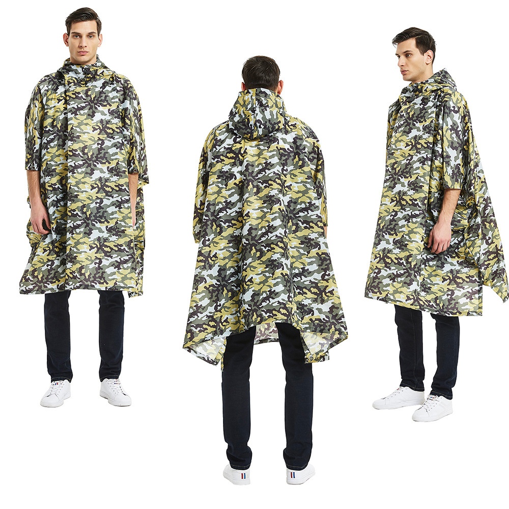 Outdoor Raincoat Mountaineering Walking 3 In 1 Poncho Triad To Groundsheet Awning Yellow camouflage_One size - Image 3