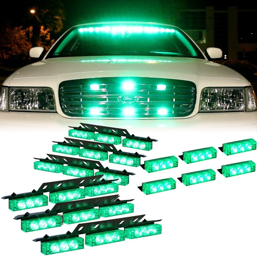 Amber 54 Leds Grille Deck Visor Dash Emergency Strobe Lights For Truck Construction Security Vehicles 3 white lights green - Image 3