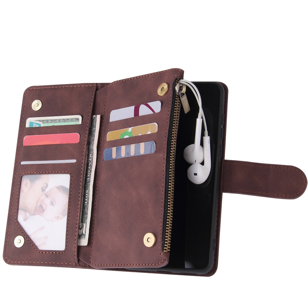 For HUAWEI P40 Case Smartphone Shell Wallet Design Zipper Closure Overall Protection Cellphone Cover 3 brown - Image 3