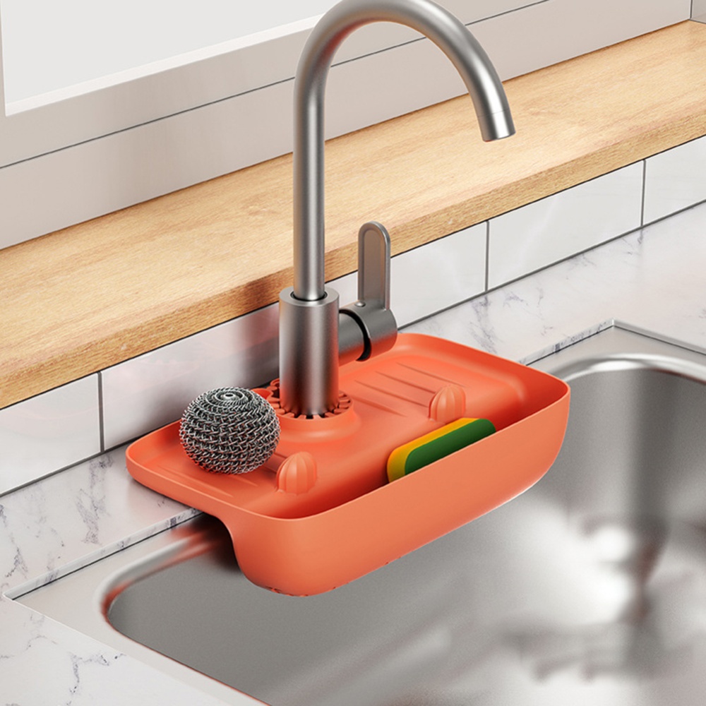 Kitchen Faucet Drain Rack Multi-purpose Anti-splash Non-slip Soap Sponge Wipe Sink Tray Holder Basket orange - Image 3