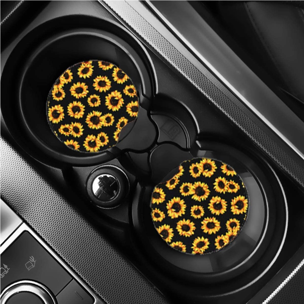 8pcs Sunflower Steering Wheel Cover Car Seat Belt Armrest Cushion Sunflowers Keyring Coaster - Image 2