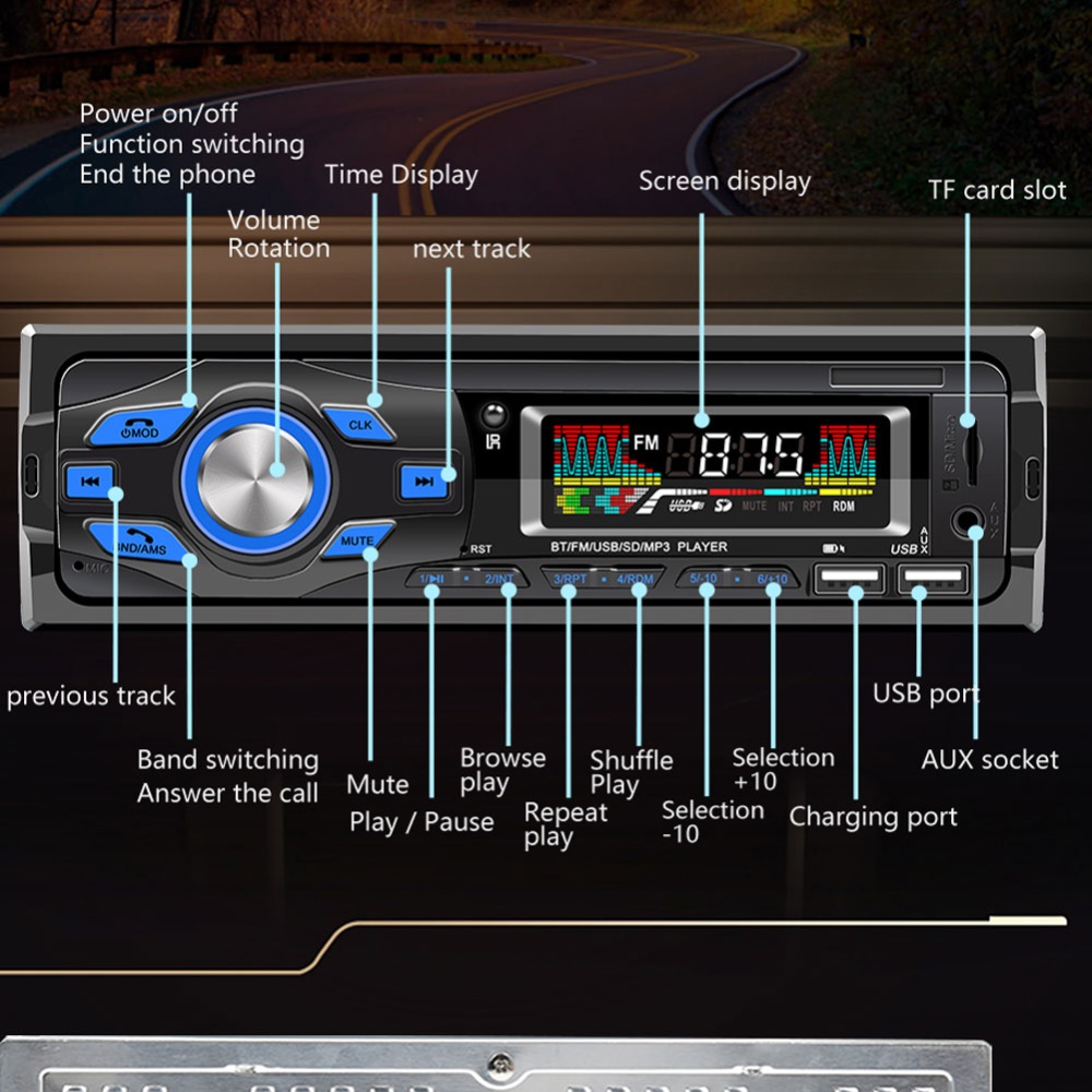 Car MP3 Player Bluetooth FM Radio Hands Free Calling Power Amplifier Swm-616 Black - Image 3