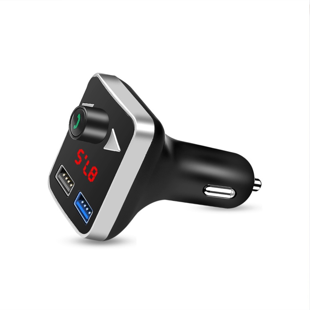 Stereo Car Fm Transmitter Bluetooth 5.0 Hands-free with Dual USB Charging Adapter Silver Black - Image 2