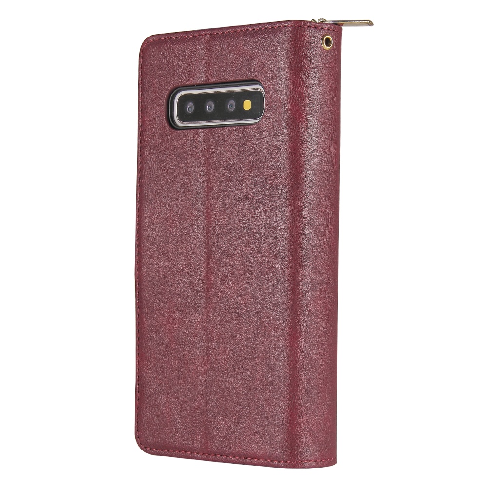 For Samsung S10/S20/S10E/ S10 Plus Pu Leather Mobile Phone Cover Zipper Card Bag + Wrist Strap Red wine - Image 3