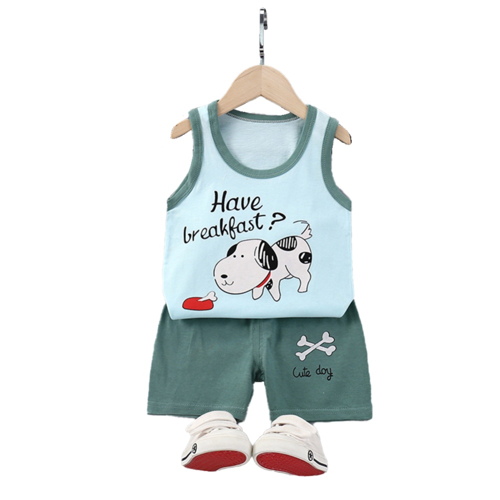 Summer Thin Pajamas For Children Cotton Cute Cartoon Printing Sleeveless Tank Tops Shorts Suit Boys dark blue dinosaur 4-5 years 2XL - Image 3