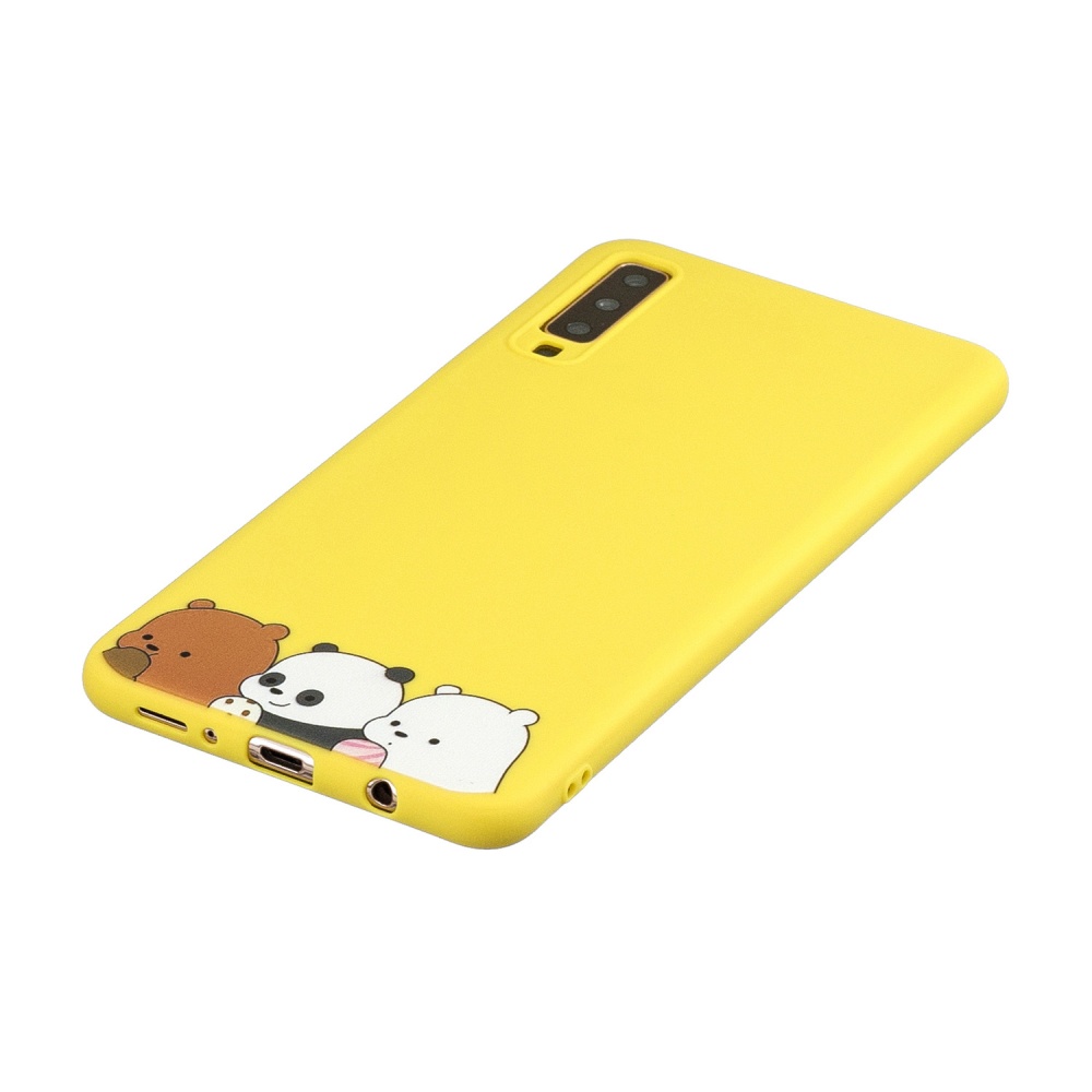 For Samsung A7 2018 Cartoon Lovely Coloured Painted Soft TPU Back Cover Non-slip Shockproof Full Protective Case with Lanyard yellow - Image 3