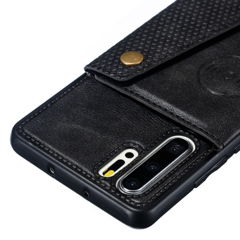 For Huawei P30 pro Double Buckle Non-slip Shockproof Cell Phone Case with Card Slot Bracket black - Image 3