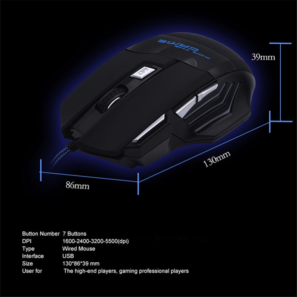 7 Buttons 5500 DPI Office Optical Mouse RGB Backlit For PC Laptop Colorful - Image 3