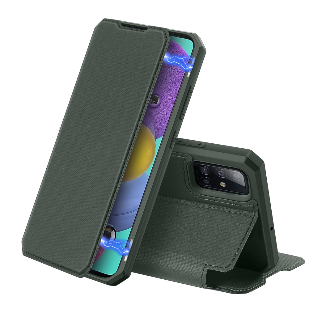 For Samsung A71 Magnetic Protective Case Bracket with Card Slot Leather Mobile Phone Cover Dark green - Image 3