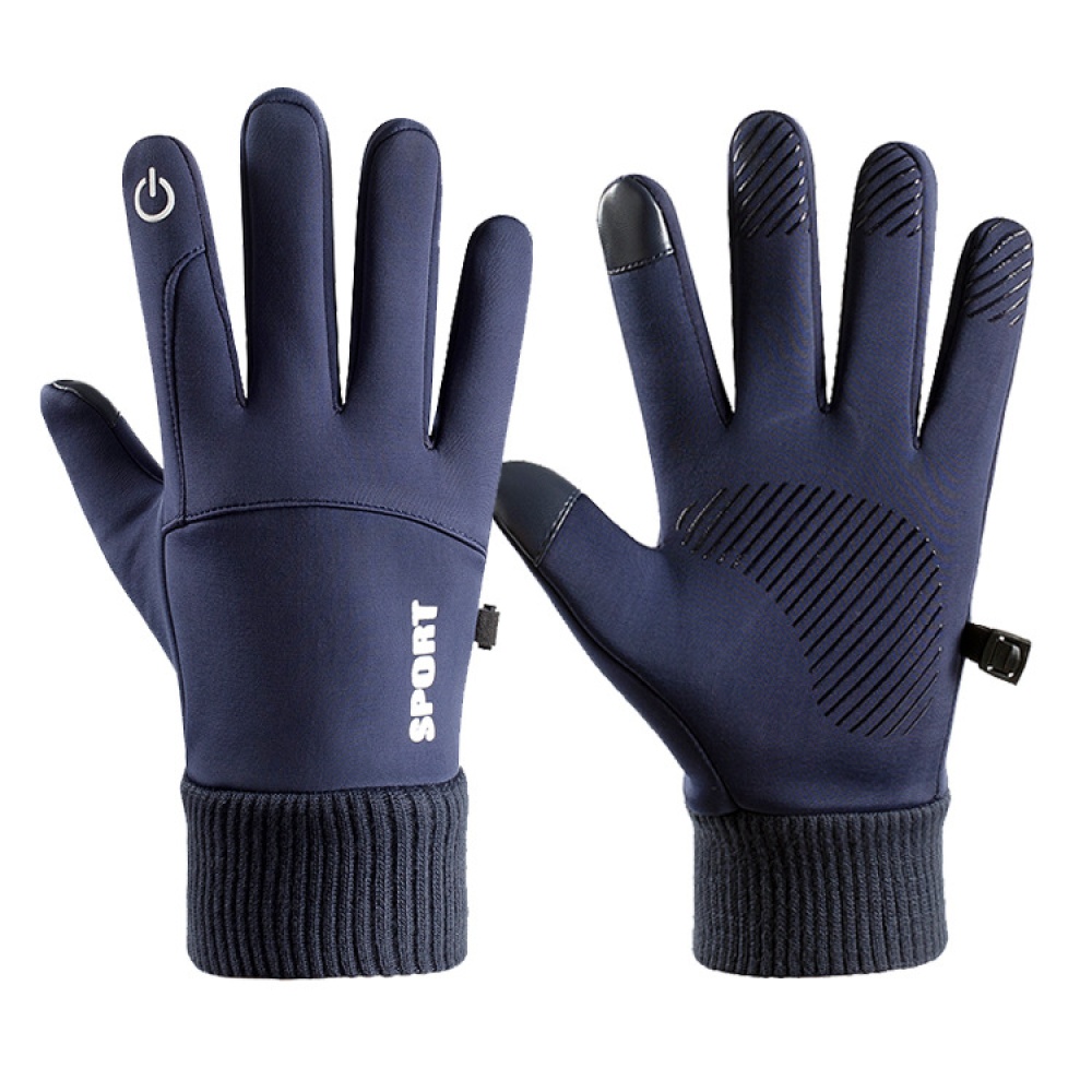 Men Women Thermal Fleece Gloves Waterproof Running Jogging Cycling Ski Sports Touchscreen blue_One size - Image 2