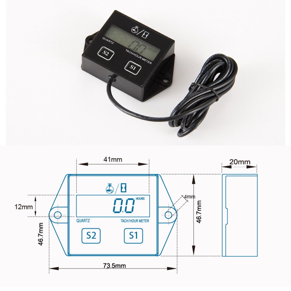 Tiny Tach Digital Hour Meter Tachometer For Marine Spark Mower Engine Motor black - Image 2