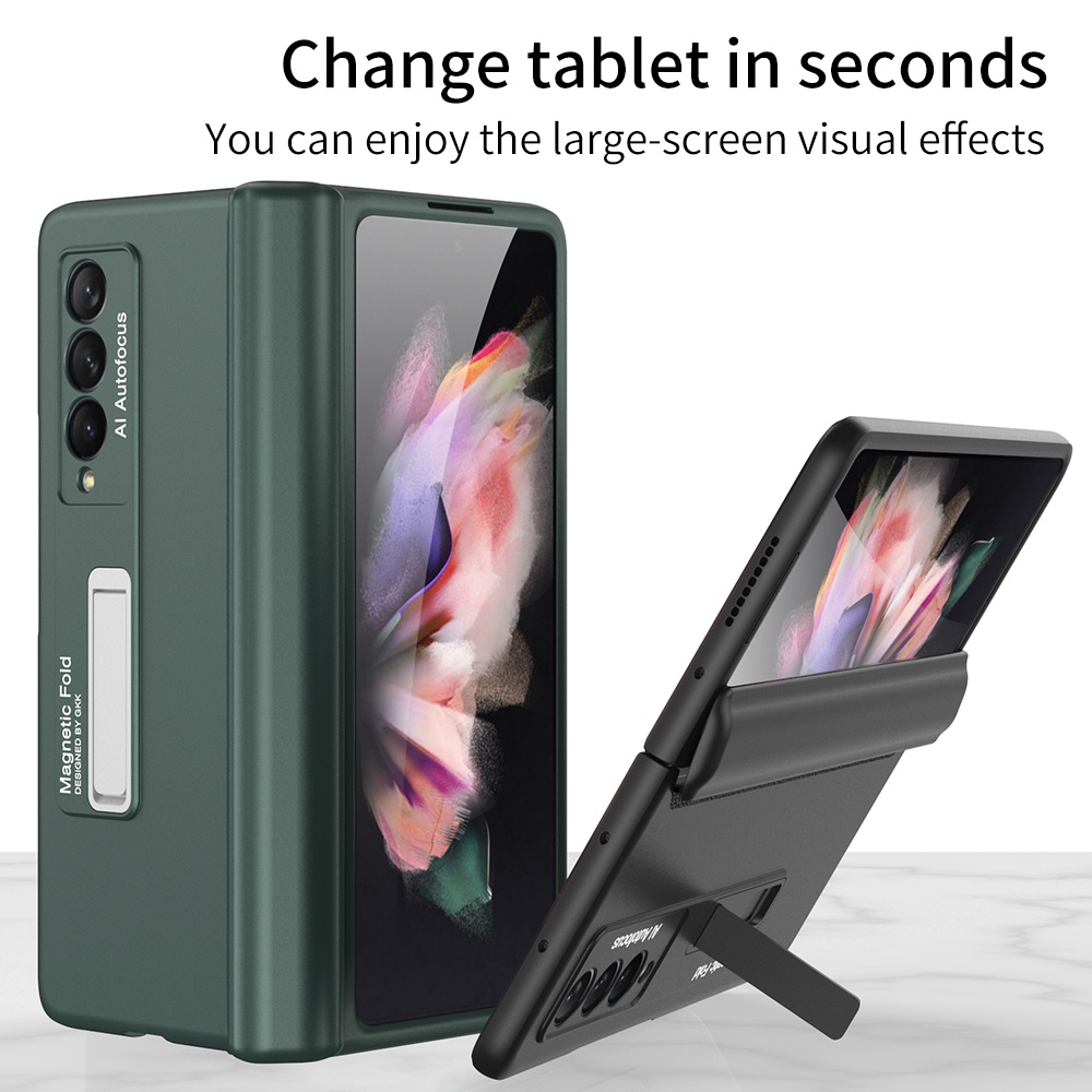 Magnetic Hinge Phone Cover Holder Case Ultra-thin Folding Bracket Stand W22 Creative Protective Compatible For Zfold3 Green - Image 3