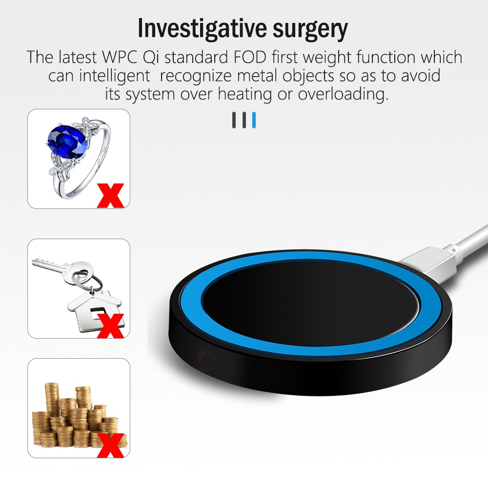 Universal Small Thin Round Wireless Charger For QI Standard Mobiles Charging Black blue - Image 3