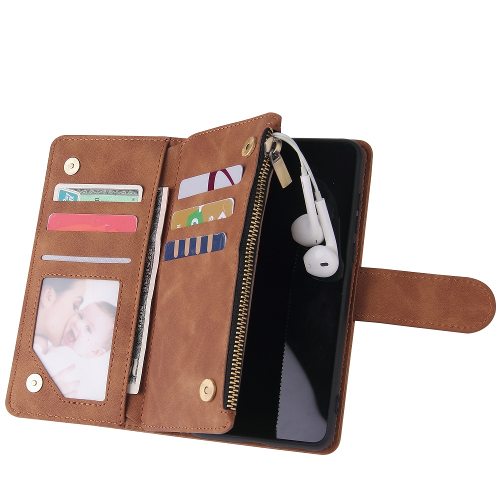 For HUAWEI P40 Case Smartphone Shell Wallet Design Zipper Closure Overall Protection Cellphone Cover 4 brown - Image 3