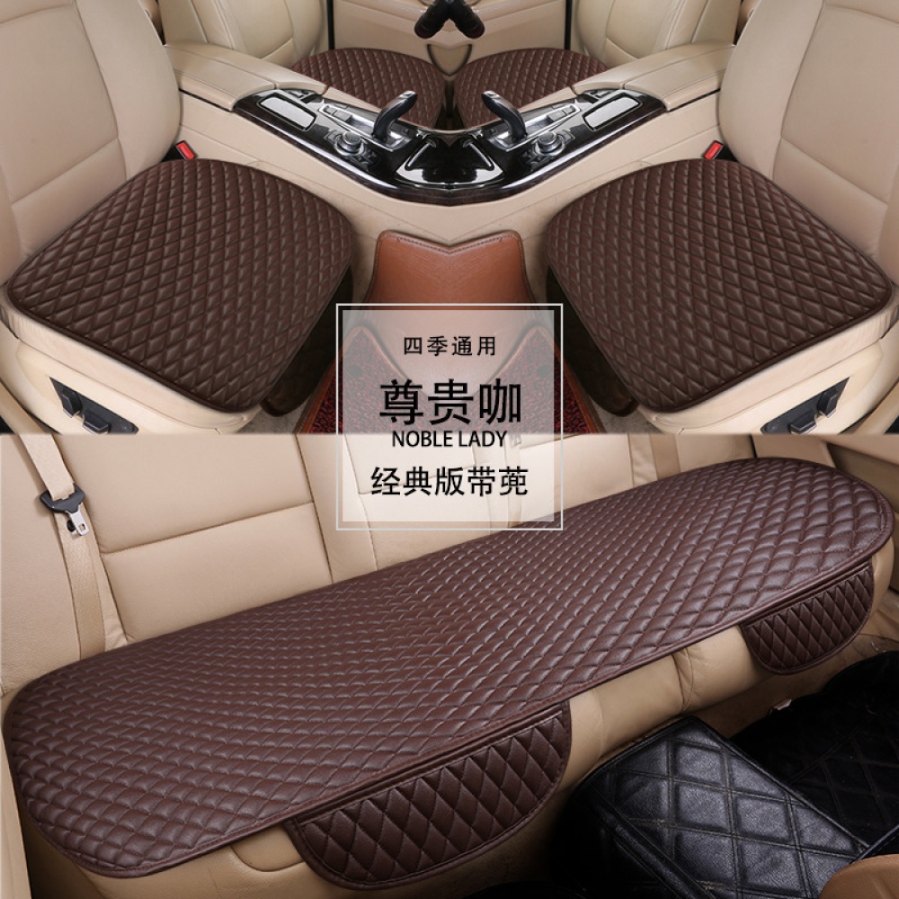 3pcs Universal Car Seat Cover PU Leather Cushions Organizer Auto Front Back Seats Covers Protector Mat Beige single - Image 3